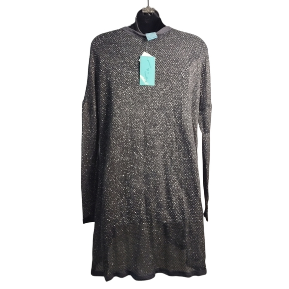 H.i.p. Cardigan Women's Gray Silver Metallic Open Front Sweater Sz L NWT - Picture 2 of 9
